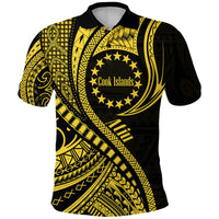 Atiu Cook Islands Polo Shirt Gold Polynesian Wave Style - Wonder Print Shop