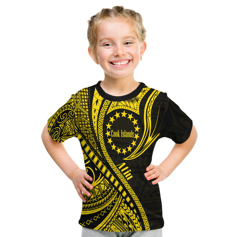 Custom Atiu Cook Islands T Shirt Gold Polynesian Wave Style - Wonder Print Shop