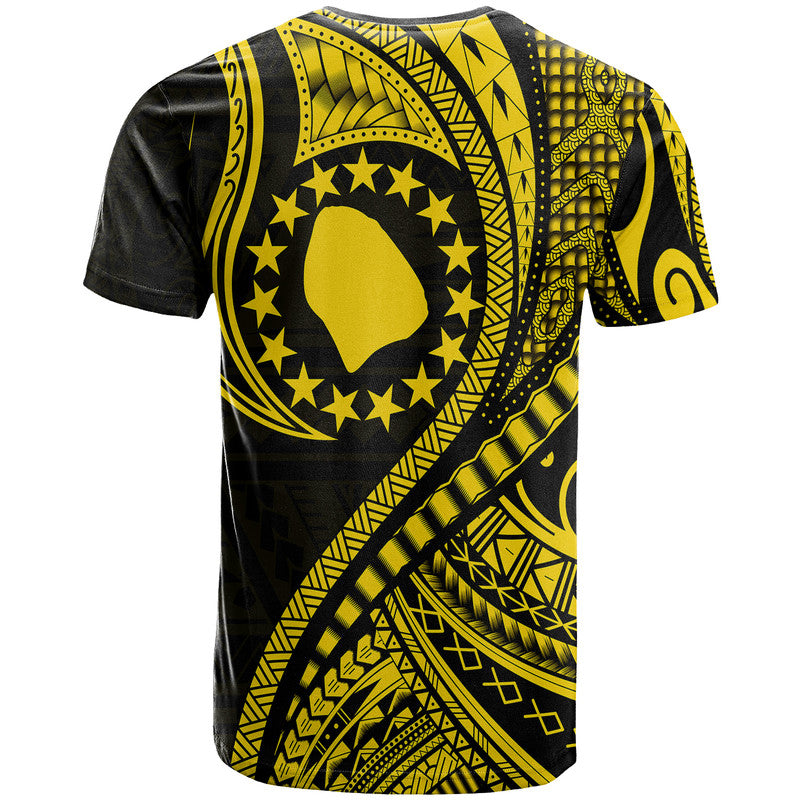 Kids black and gold Polynesian wave T-shirt with circular emblem on back, short sleeves