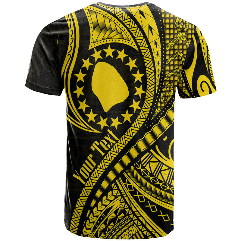 Custom Atiu Cook Islands T Shirt Gold Polynesian Wave Style - Wonder Print Shop