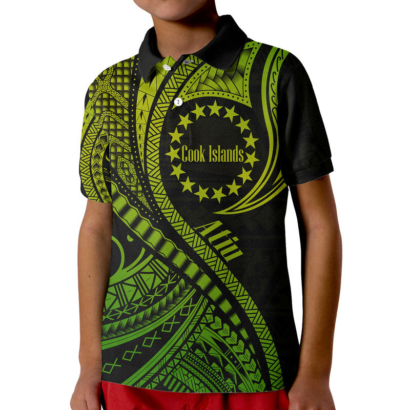 Atiu Cook Islands Polo Shirt Green Polynesian Wave Style - Wonder Print Shop