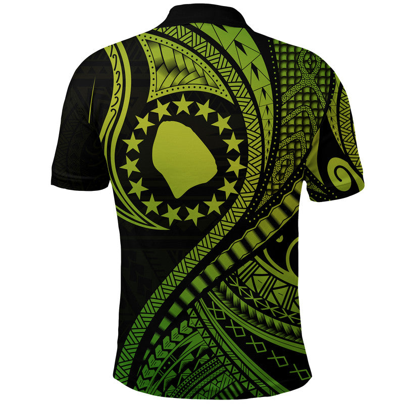 Atiu Cook Islands Polo Shirt Green Polynesian Wave Style - Wonder Print Shop