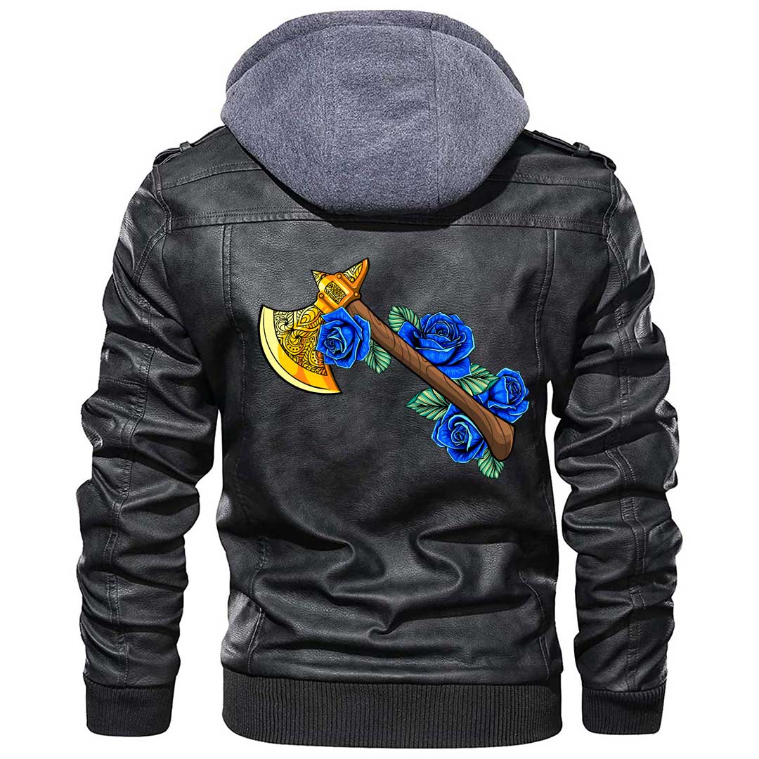 Viking Clothing Viking Axe With Roses Zipper Leather Jacket RLT12 - Wonder Print Shop