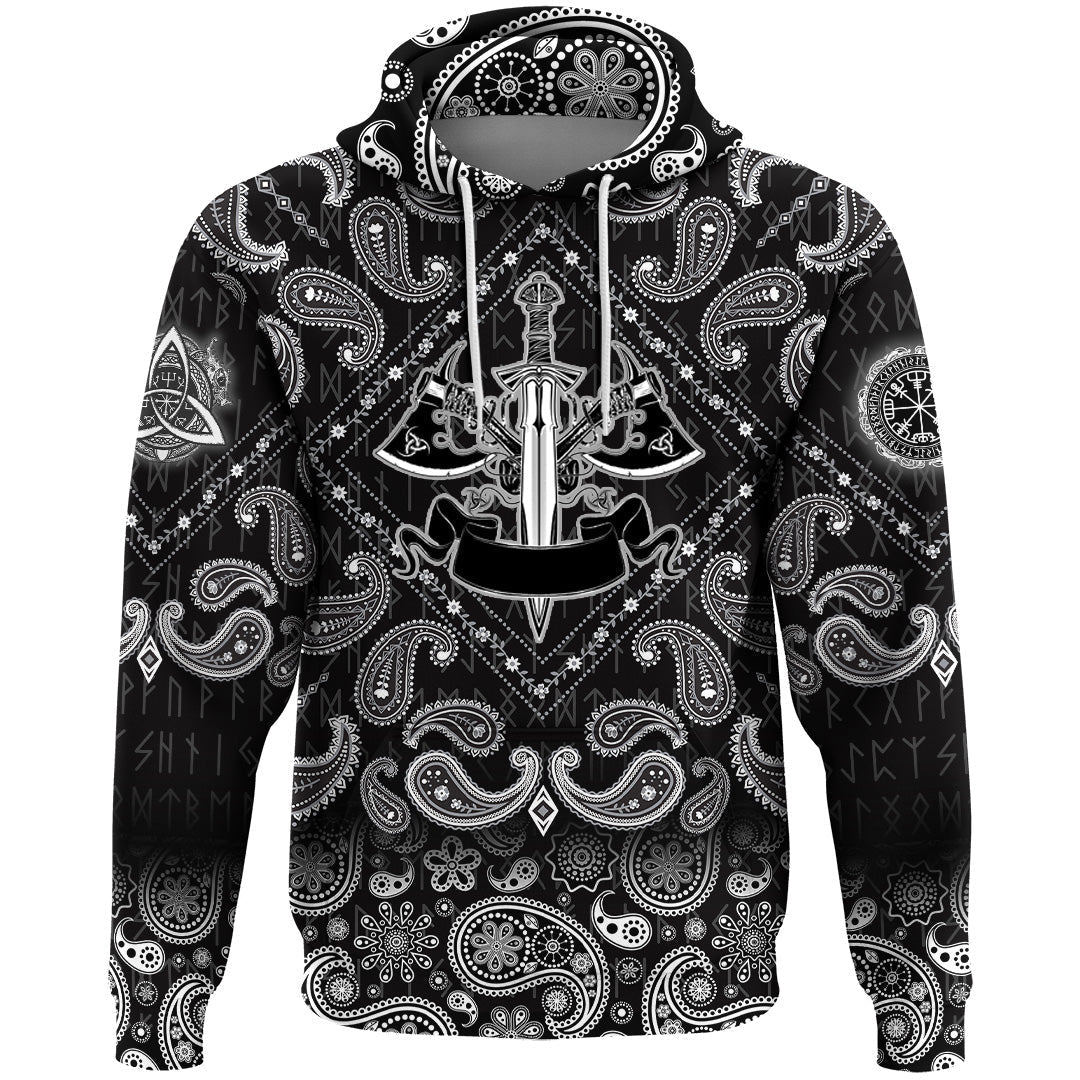 Viking Hoodie Axes with Bandana Paisley Style RLT12 - Wonder Print Shop