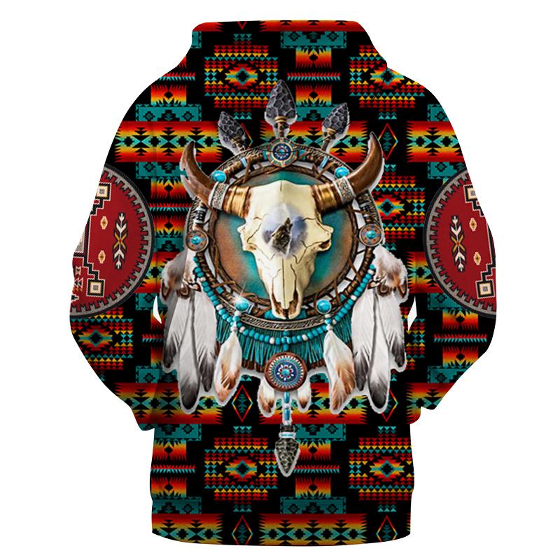 Bison Dreamcatcher Native American Tribe Navy Pattern Hoodie LT10 - Wonder Print Shop