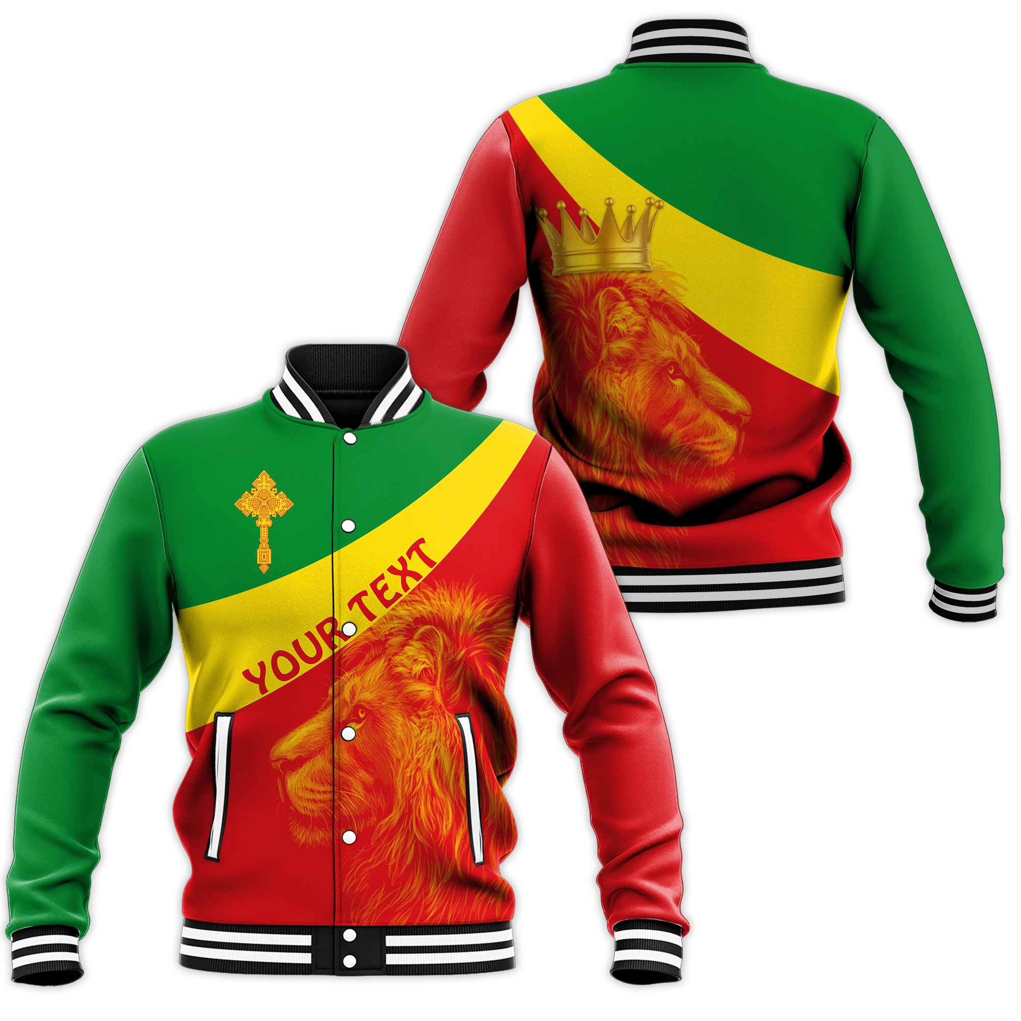 (Custom Personalised) Ethiopia Baseball Jacket Ethiopian Cross and Lion of Judah LT13 - Wonder Print Shop