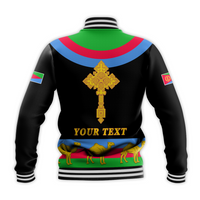 (Custom Personalised) Eritrea Baseball Jacket Cross Flag Camel Black LT13 - Wonder Print Shop