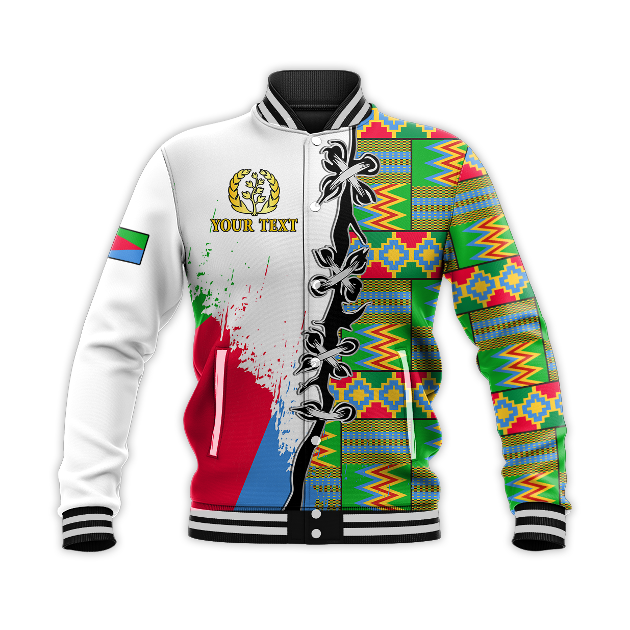 (Custom Personalised) Eritrea Special Knot Baseball Jacket African Pattern Version White LT13 - Wonder Print Shop