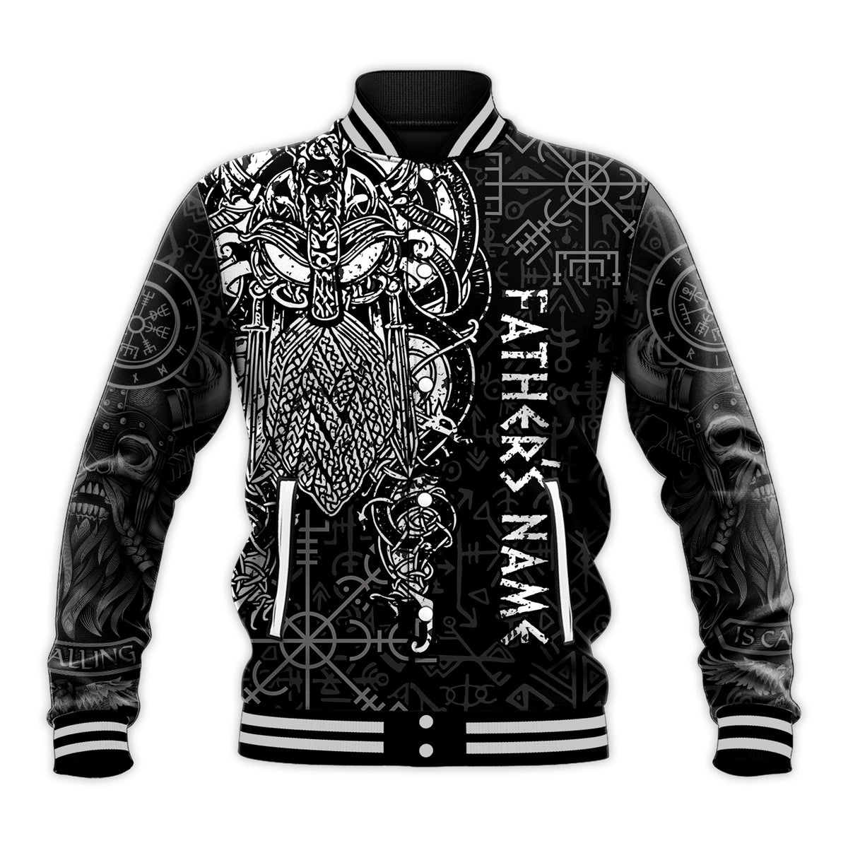 (Custom Personalised) Viking Dad Baseball Jacket Odin Runes Fathers Day LT13 - Wonder Print Shop