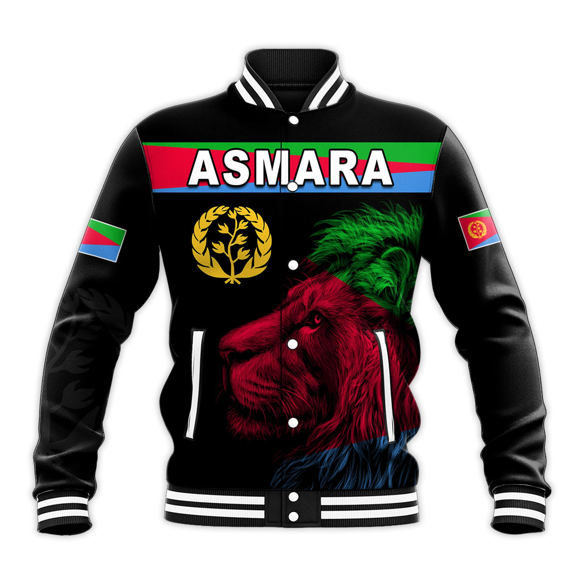 Asmara Eritrean Baseball Jacket Eritrea Lion Proud Olive Symbol LT13 - Wonder Print Shop