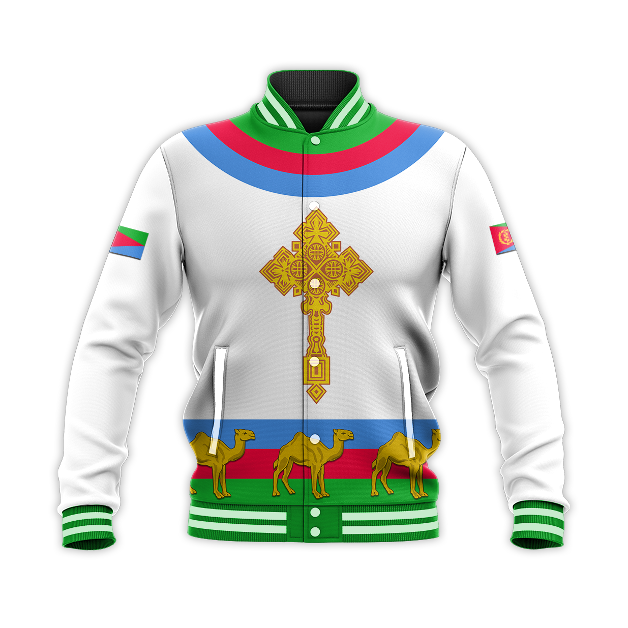 Eritrea Baseball Jacket Cross Flag Camel White LT13 - Wonder Print Shop