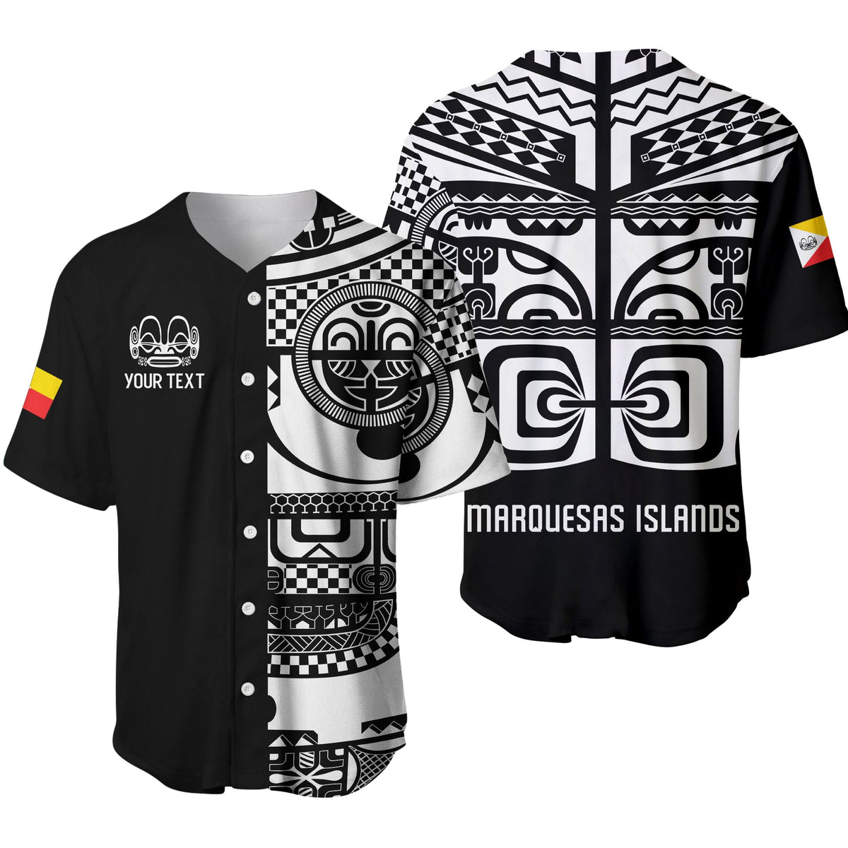 (Custom Personalised) Marquesas Islands Tiki Baseball Jersey Marquesan Tattoo LT13 - Wonder Print Shop