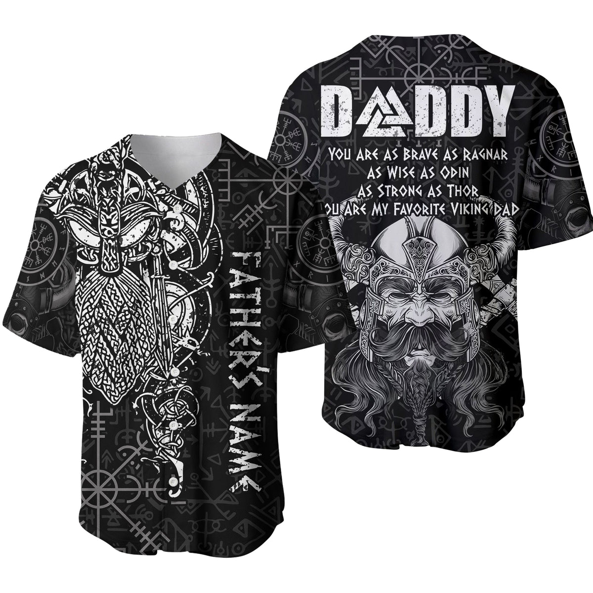 (Custom Personalised) Viking Dad Baseball Jersey Odin Runes Fathers Day LT13 - Wonder Print Shop
