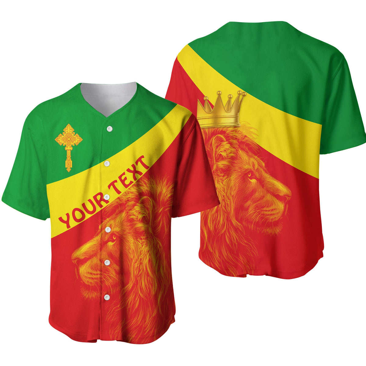 (Custom Personalised) Ethiopia Baseball Jersey Ethiopian Cross and Lion of Judah LT13 - Wonder Print Shop
