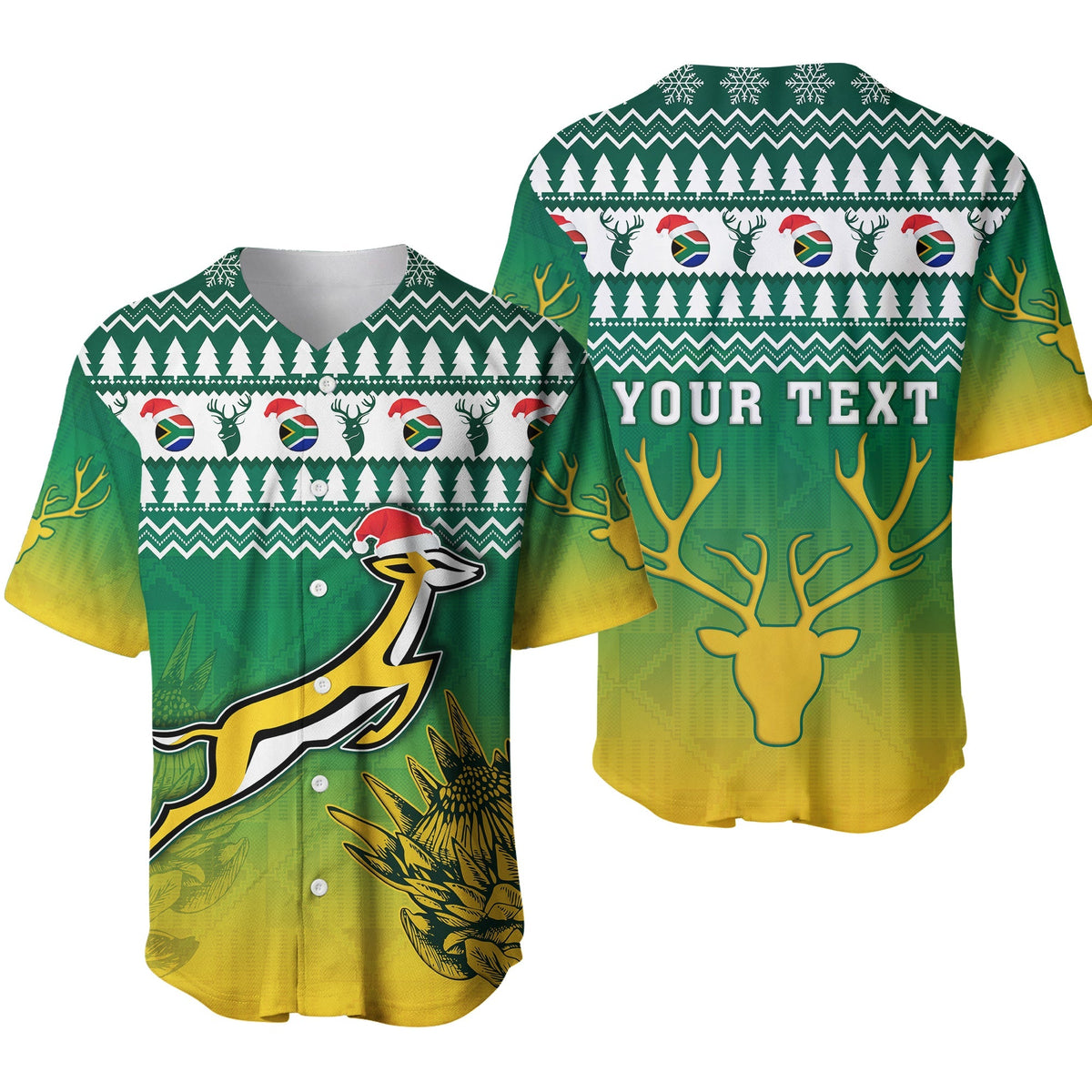 (Custom Personalised) South Africa Rugby Christmas Baseball Jersey Proud Springboks LT13 - Wonder Print Shop