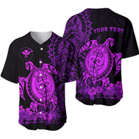 Baseball jersey in purple with ornate sea turtle graphic and floral print