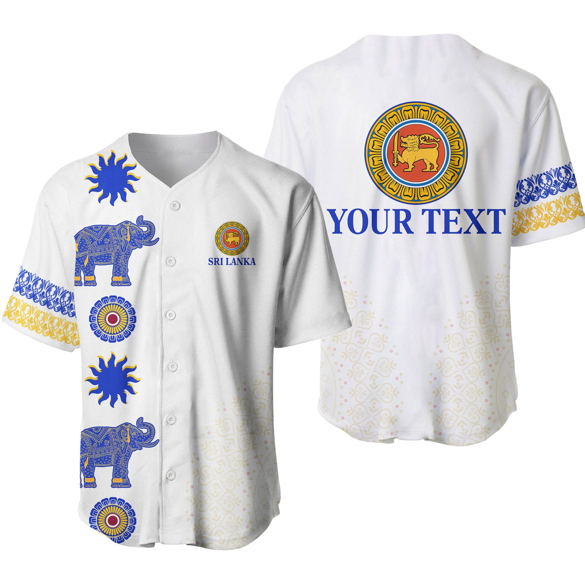 (Custom Personalised) Sri Lanka Baseball Jersey Traditional Pattern and Elephants LT13 - Wonder Print Shop