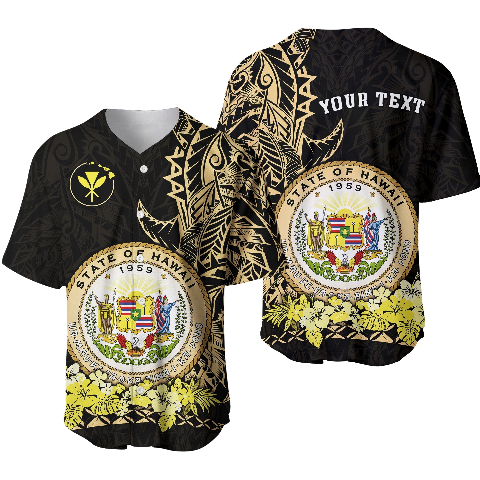 (Custom Personalised) Hawaiian Polynesian Baseball Jersey Gold Seal of Hawaii LT13 - Wonder Print Shop