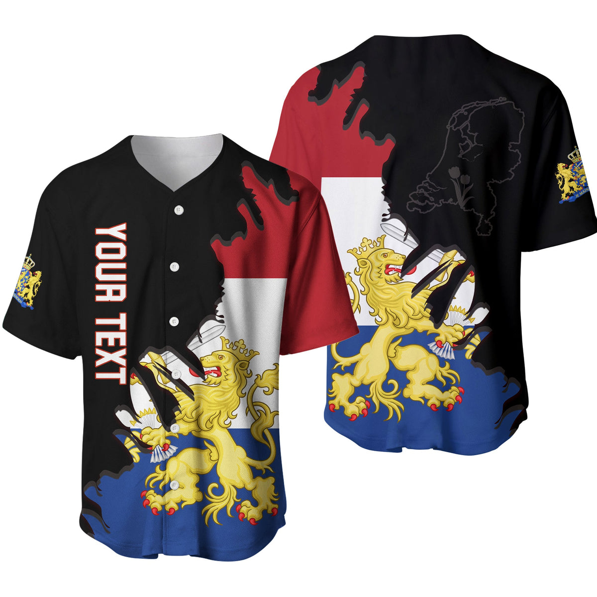 (Custom Personalised) Netherlands Baseball Jersey Style Flag and Map Holland LT13 - Wonder Print Shop