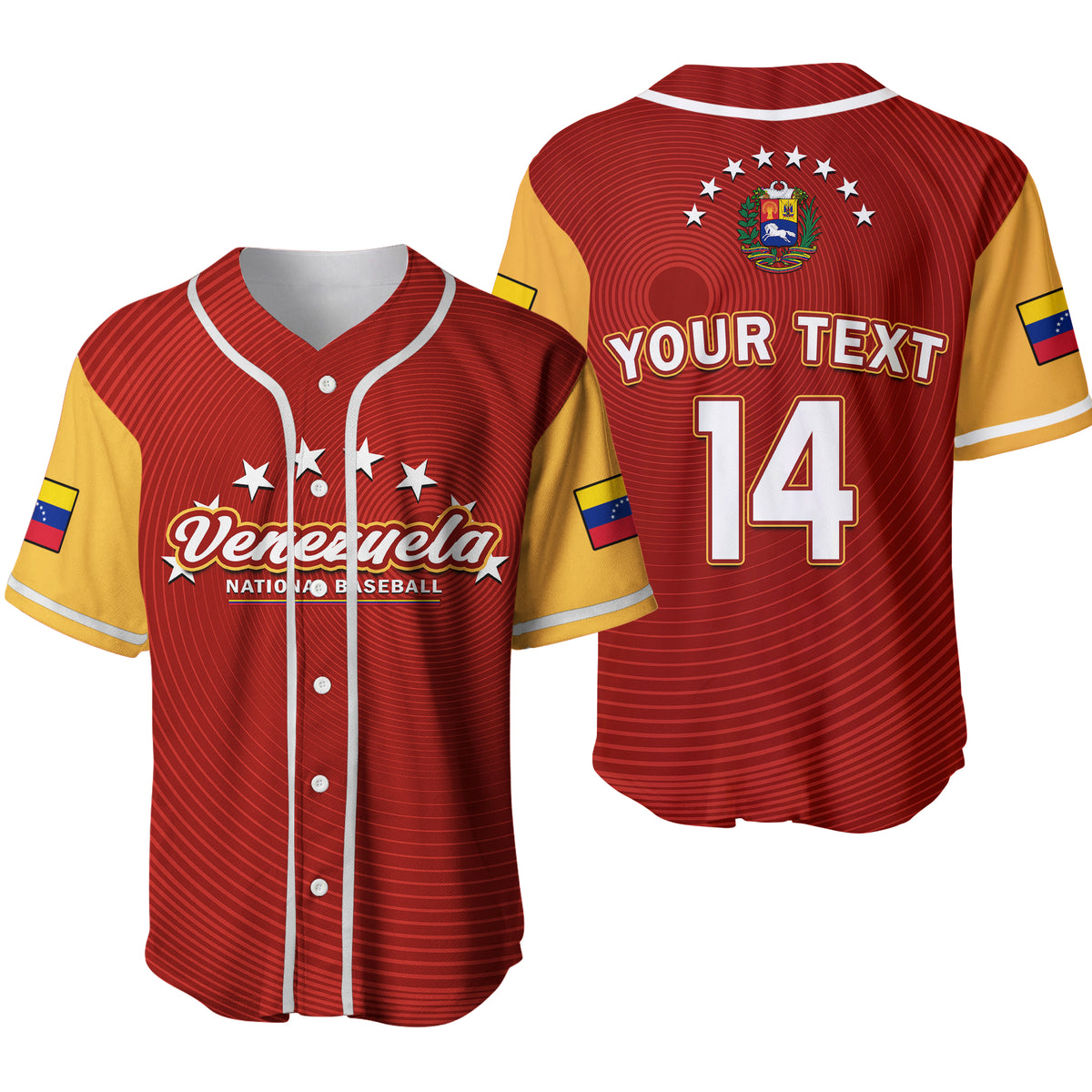 (Custom Text And Number) Venezuela 2023 Baseball Mix Coat Of Arms Baseball Jersey Ver.02 - Wonder Print Shop
