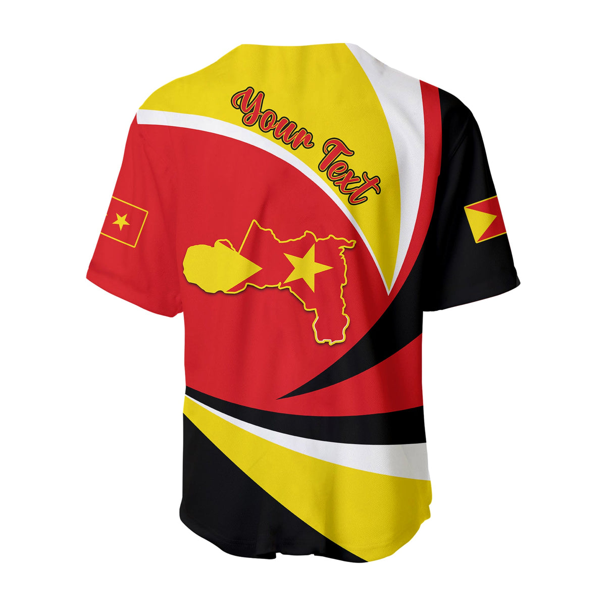 Tigray baseball jersey back with 'Your text' and red-yellow map outline