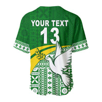Green rugby baseball jersey back: 'YOUR TEXT' and number 13 with dove