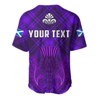 Purple baseball jersey back with YOUR TEXT and large centered thistle artwork