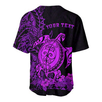 Purple custom baseball jersey with 'YOUR TEXT' and sea turtle back graphic