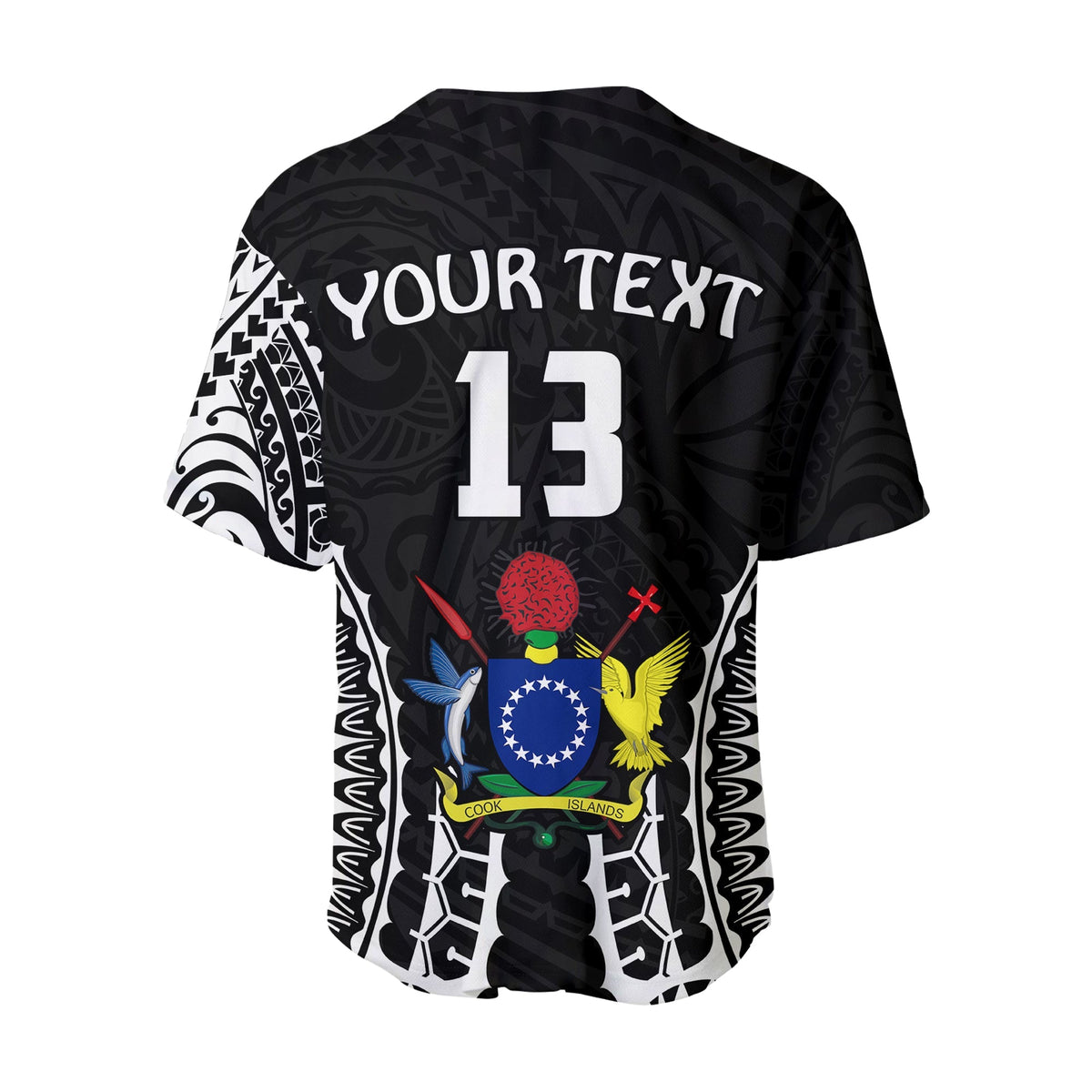 Jersey de béisbol negro con espalda personalizada, texto YOUR TEXT y número 13