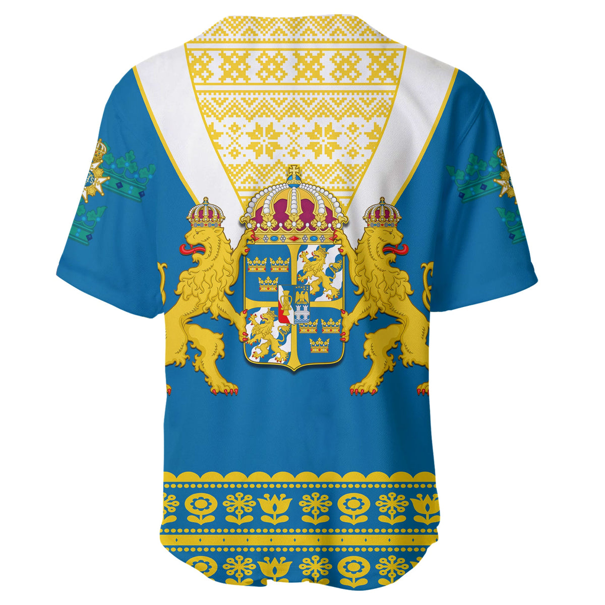 Sweden Baseball Jersey Swedish Coat Of Arms With Scandinavian Flowers - Wonder Print Shop