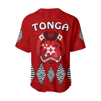 Red jersey back view, large Tonga logo and crest emblem