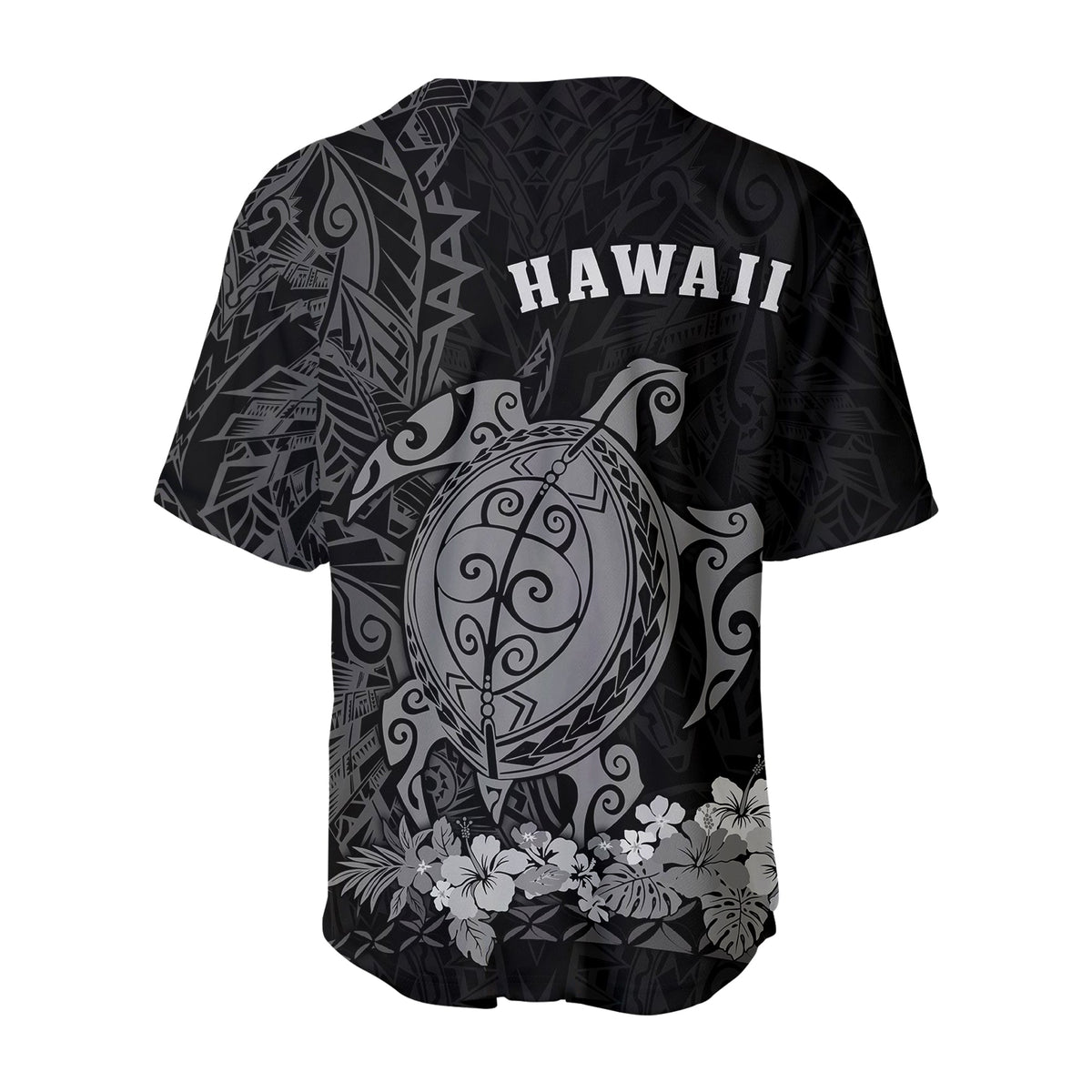 Dark jersey back shows large sea turtle graphic and 'HAWAII' across shoulders