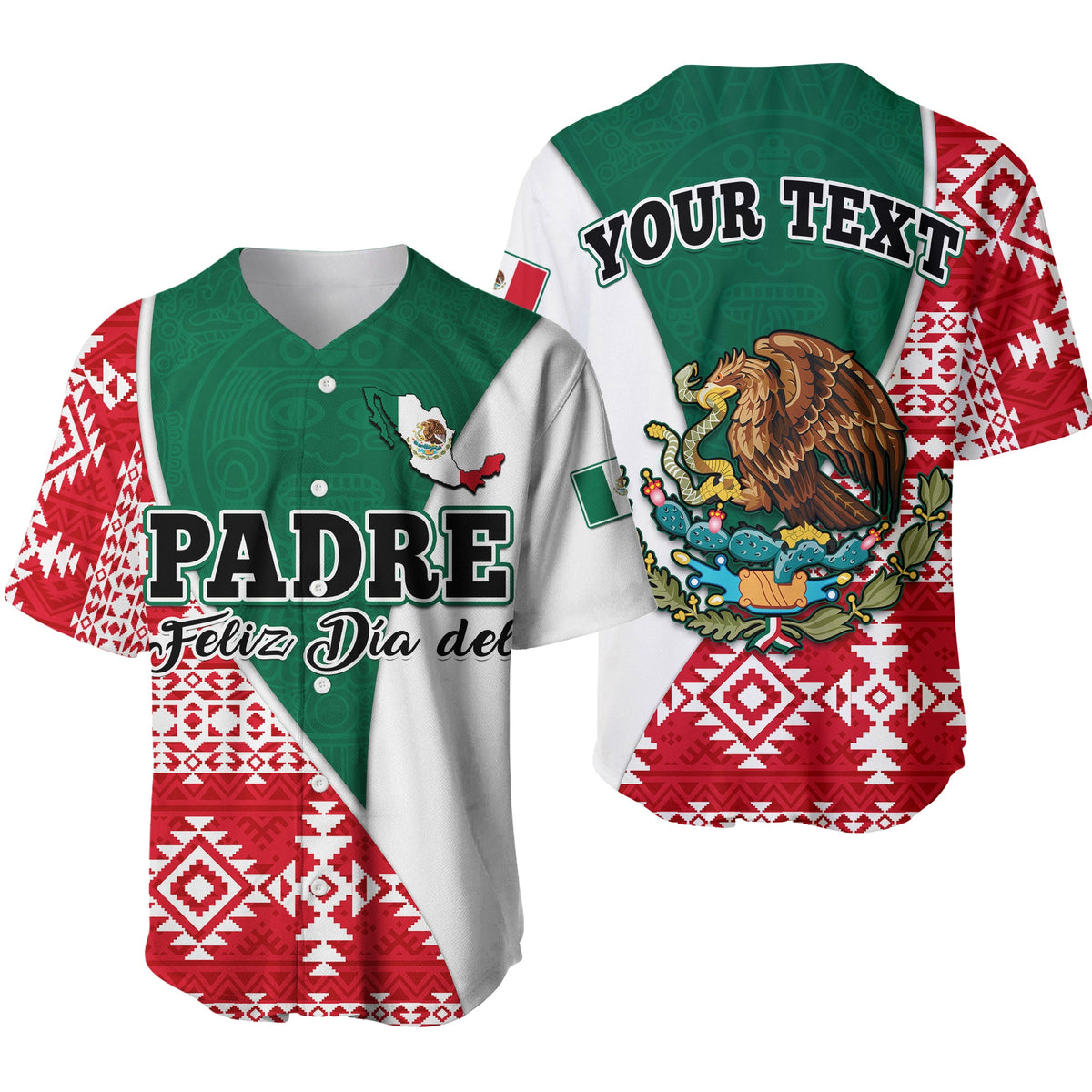 (Custom Personalised) Happy Mexico Fathers Day Baseball Jersey Mexican Aztec Pattern - Wonder Print Shop