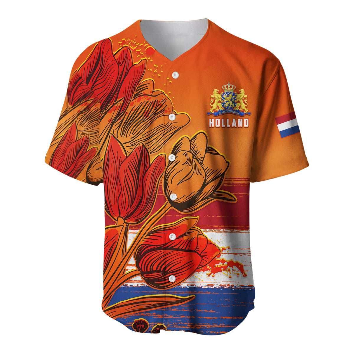 Netherlands Baseball Jersey Style Tulip National Flower LT13 - Wonder Print Shop