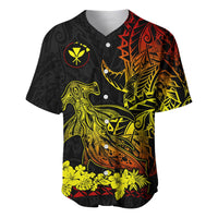 Black baseball jersey with hibiscus emblem, detailed shark illustration, yellow flower hem