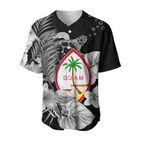 Guam seal baseball jersey, dark button-front with palm tree and turtle art