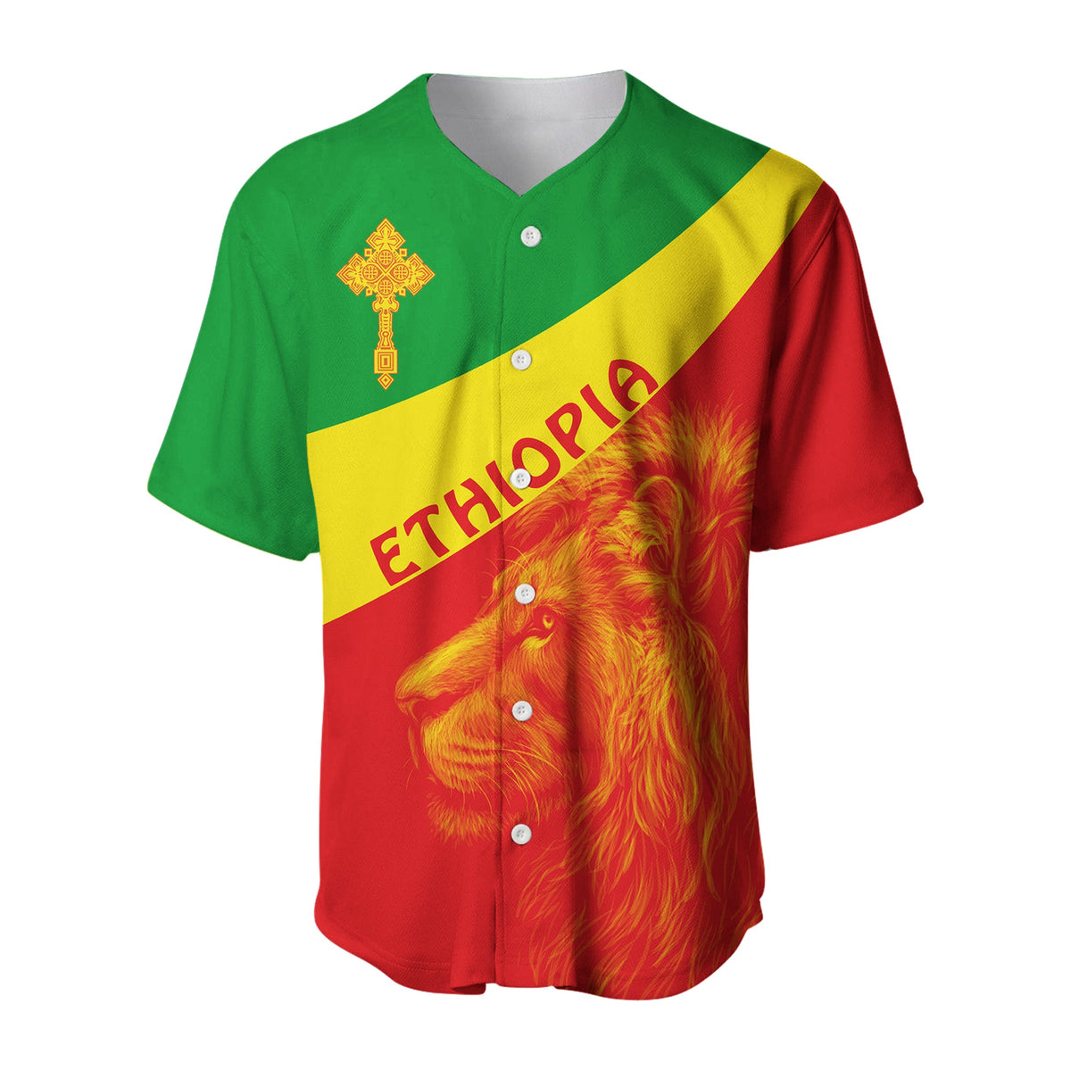 Ethiopia Baseball Jersey Ethiopian Cross and Lion of Judah LT13 - Wonder Print Shop