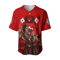 Red Tonga Warriors jersey front, crowned warrior figure with patterned sleeves