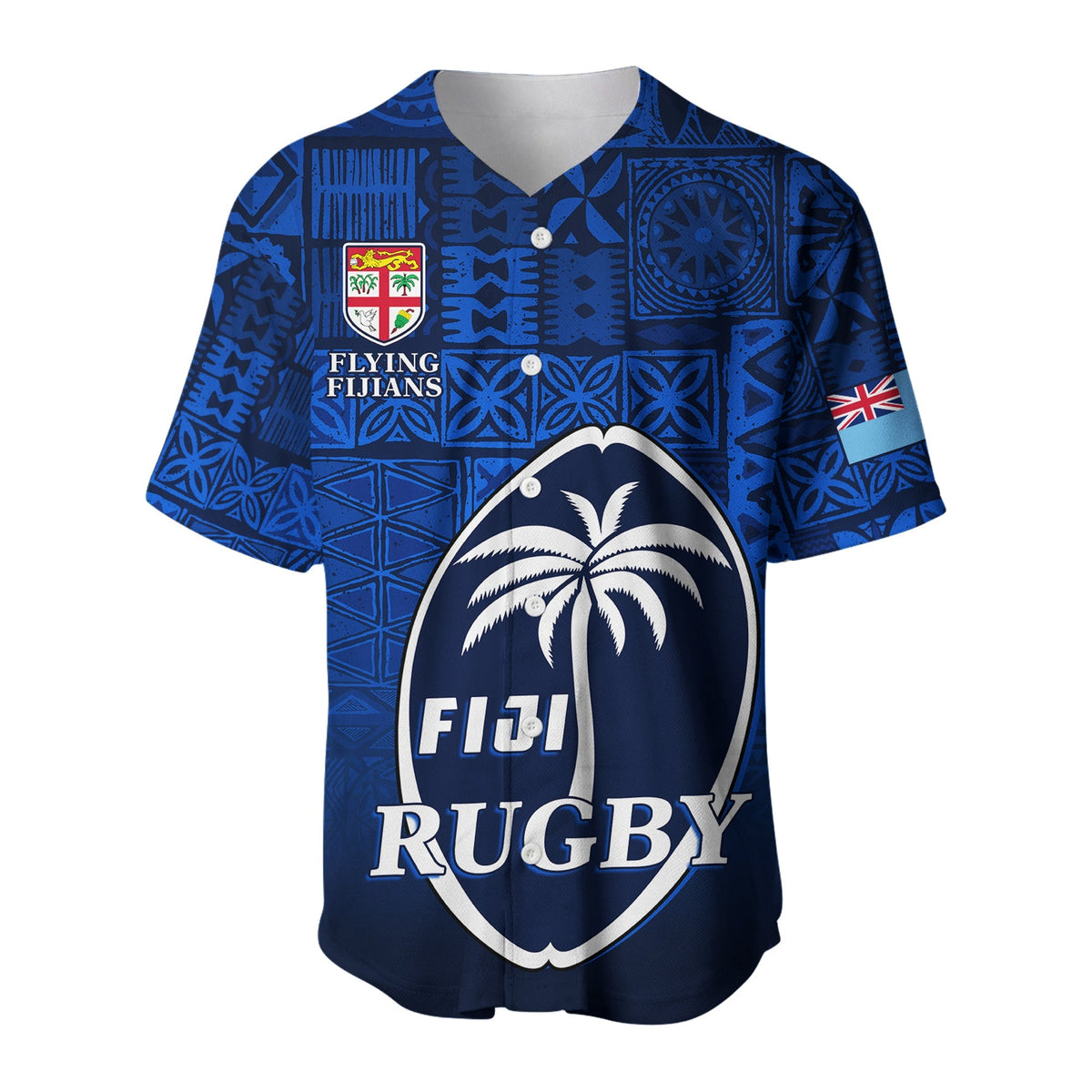 Fiji Rugby Baseball Jersey Flying Fijians Blue Tapa Pattern LT13 - Wonder Print Shop