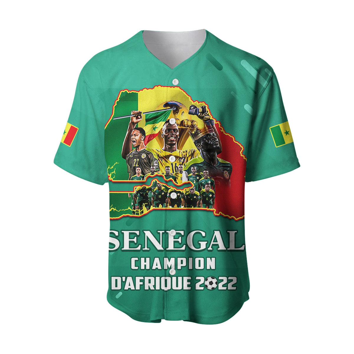 (Custom Personalised) Senegal Football Baseball Jersey The Champions 2022 Style Map and Lion LT13 - Wonder Print Shop