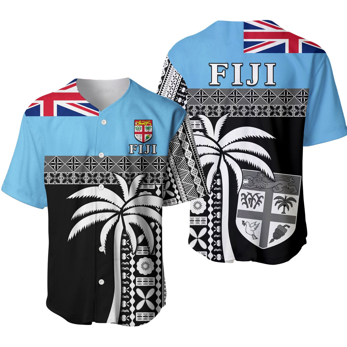 Fiji Tapa Pattern Baseball Jersey Coconut Tree LT13 - Wonder Print Shop