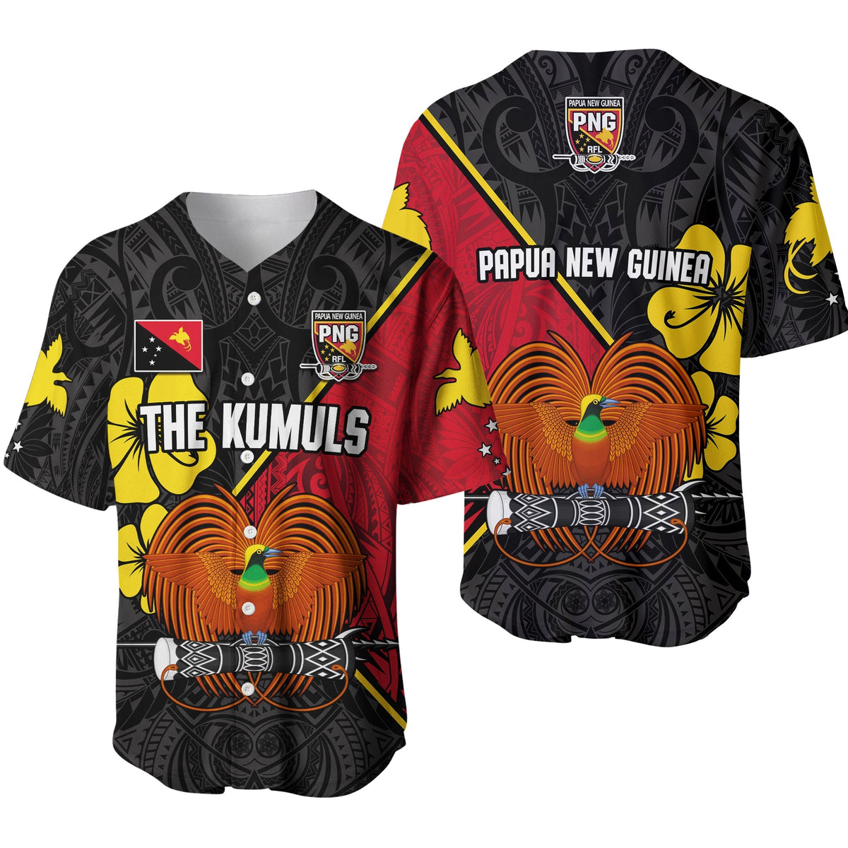 The Kumuls PNG Baseball Jersey Papua New Guinea Polynesian Dynamic Style Black - Wonder Print Shop