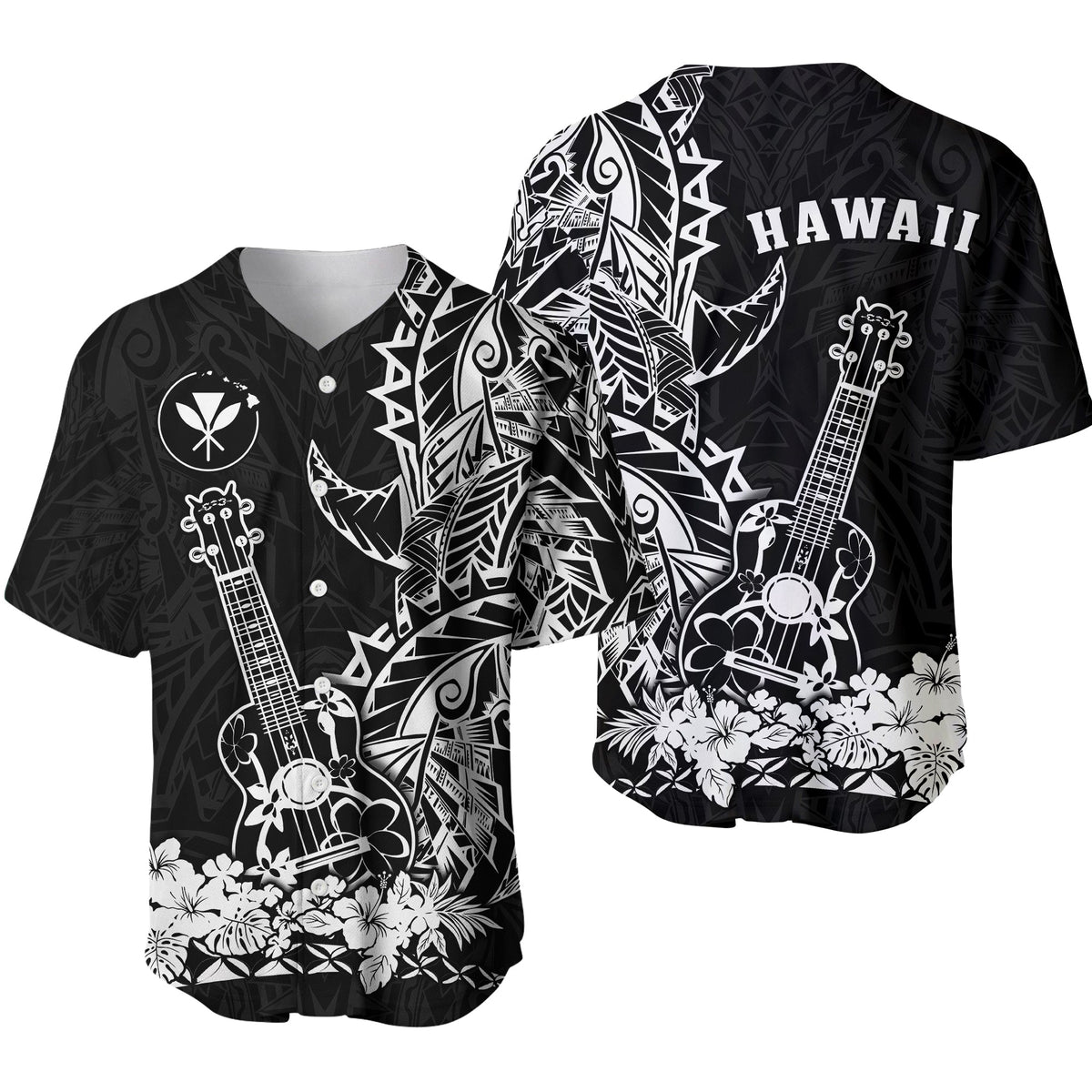 Hawaii Polynesian Baseball Jersey White Ukulele LT13 - Wonder Print Shop