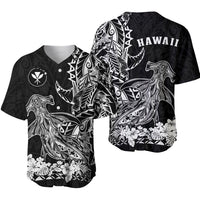 Black Hawaiian baseball jersey with shark, tribal print, floral bottom, button front