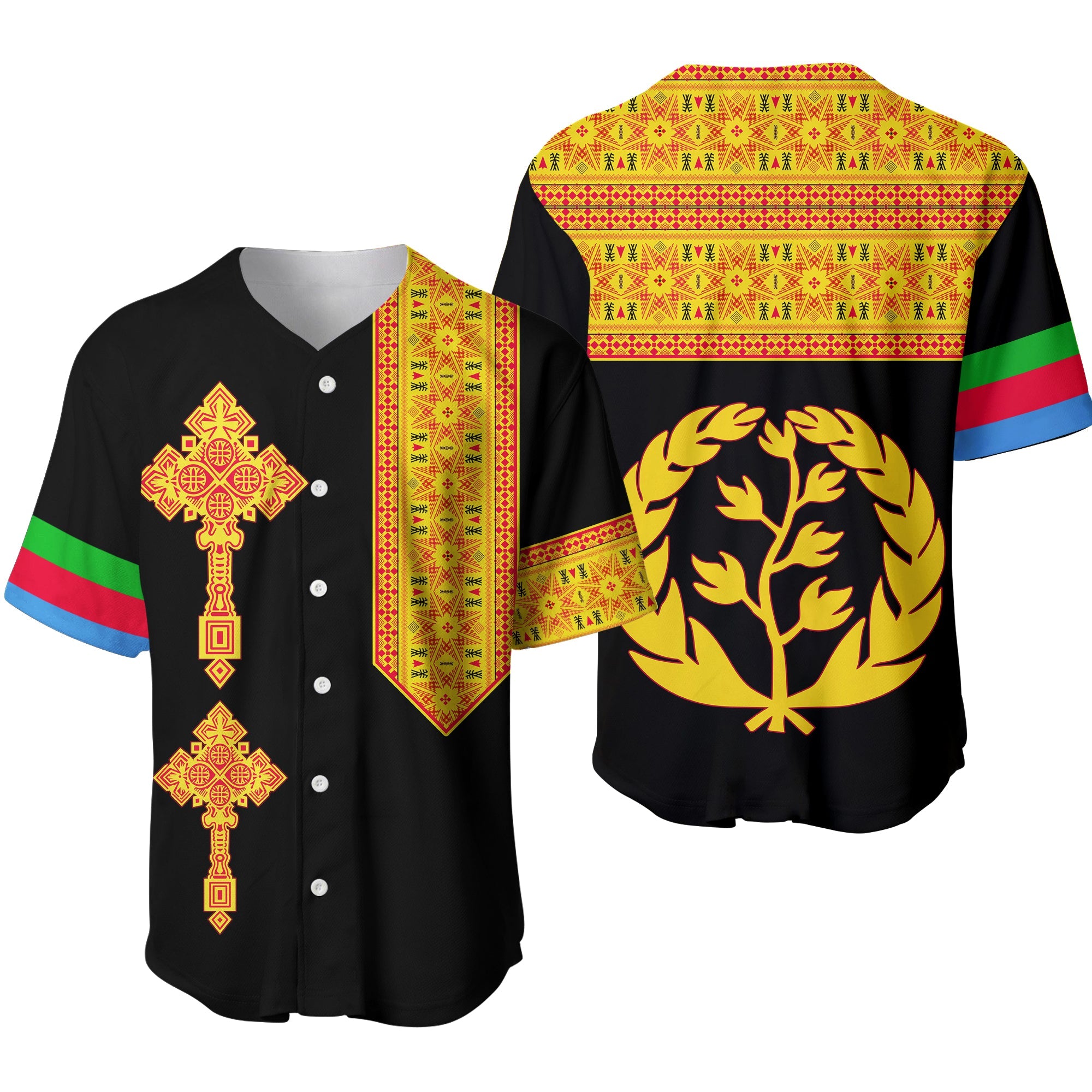 Eritrea Tibeb Baseball Jersey Eritrean Cross Mix Flag Version Black LT13 - Wonder Print Shop