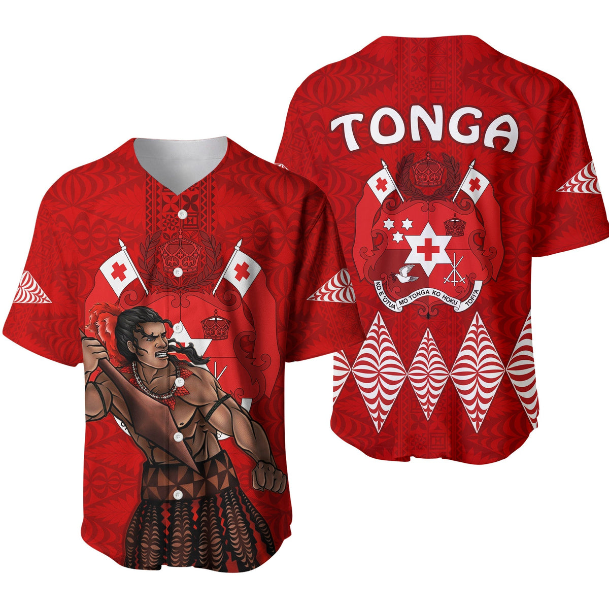 Tonga Warriors Baseball Jersey Tongan Pattern Version Red LT13 - Wonder Print Shop