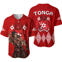 Red Tonga Warriors baseball jersey with Tongan pattern and central crest graphic