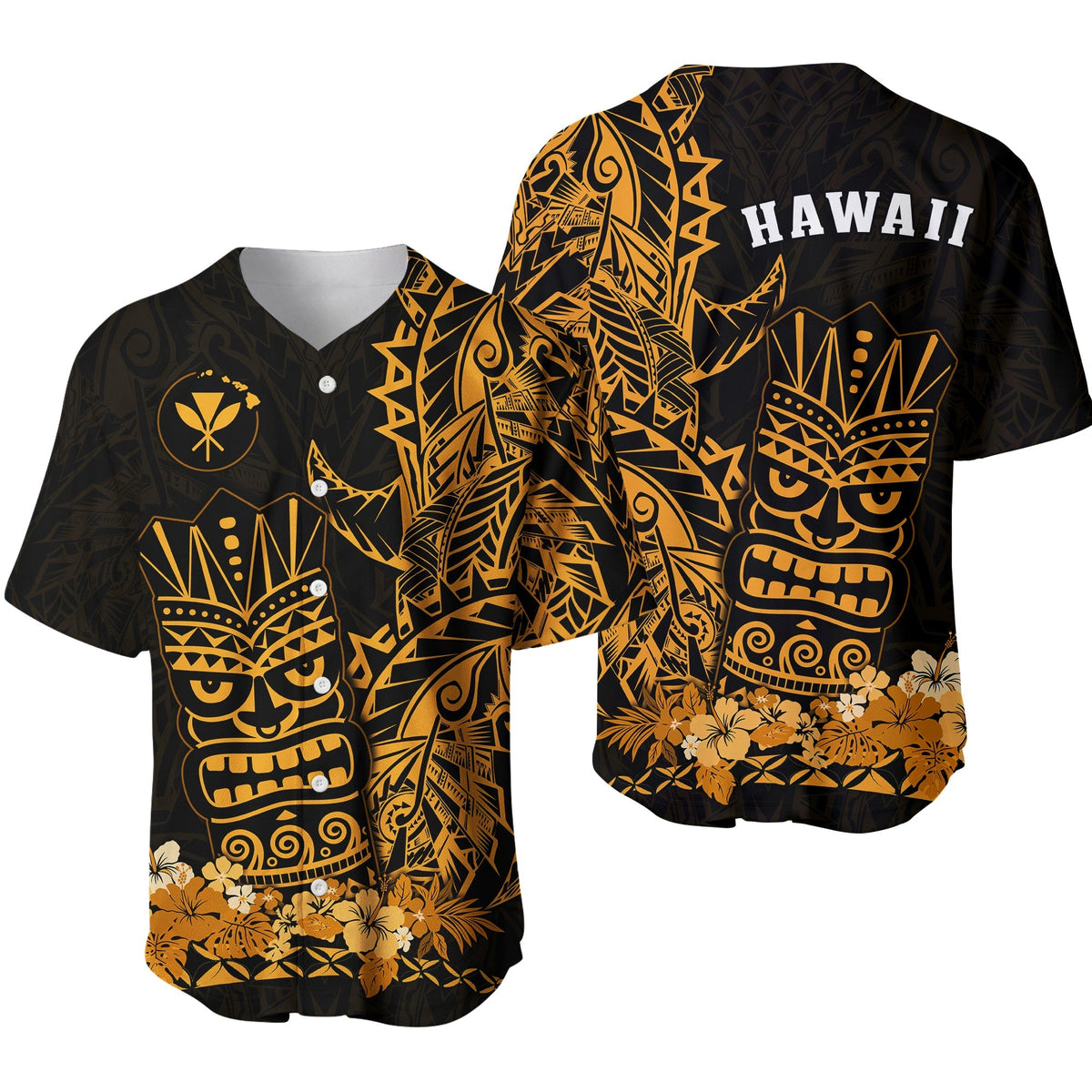 Hawaii Polynesian Baseball Jersey Gold Tiki Masks Hawaiian LT13 - Wonder Print Shop