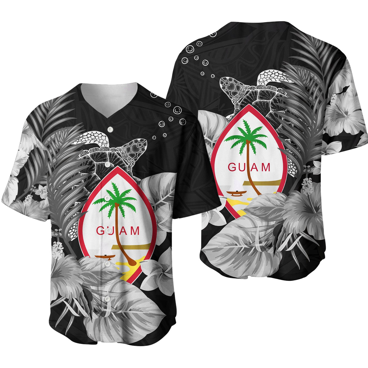 Guam Seal Baseball Jersey Polynesian Turtle with Flowers Version White LT13 - Wonder Print Shop