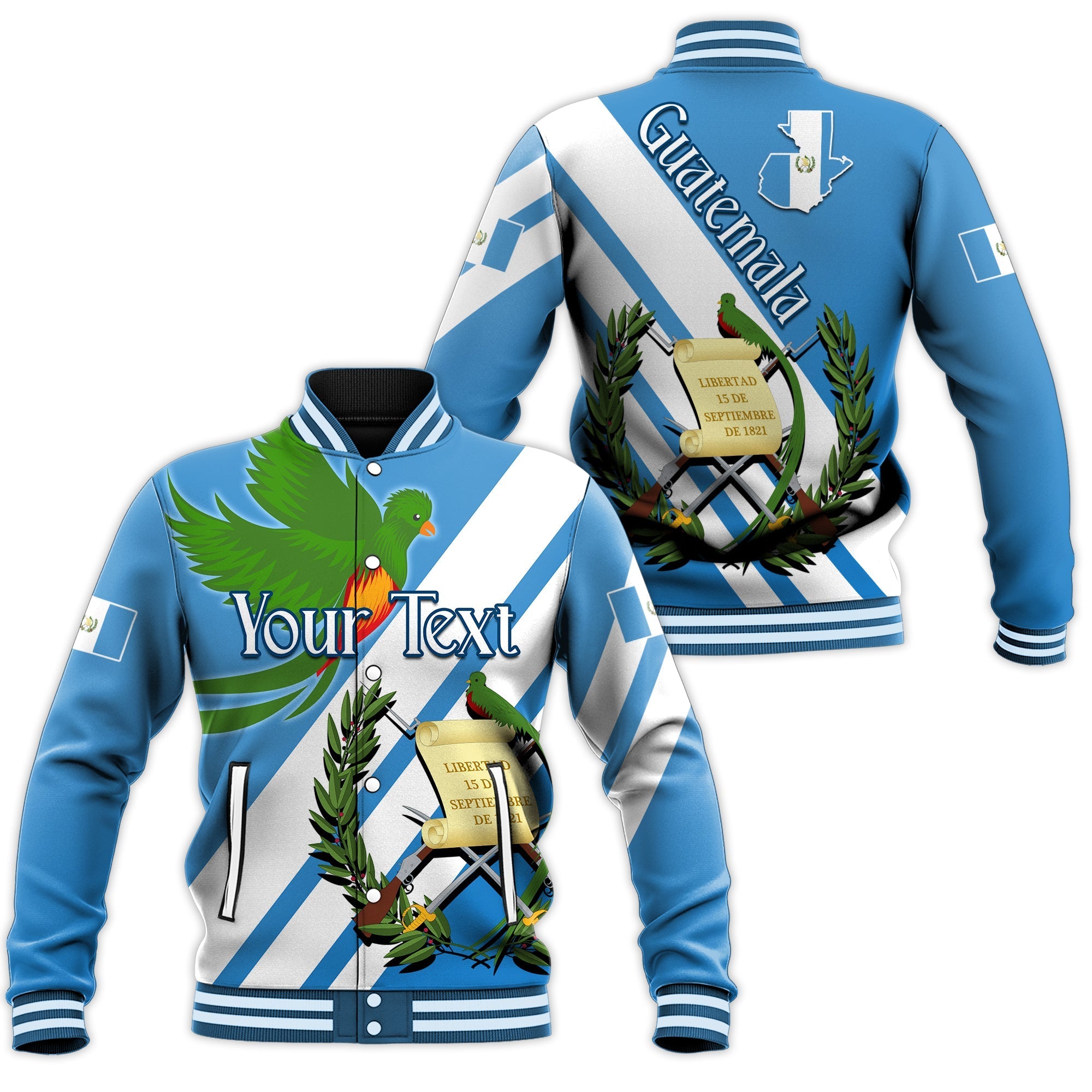 (Custom Personalised) Guatemala Baseball Jacket Resplendent Quetzal Gorgeous LT13 - Wonder Print Shop
